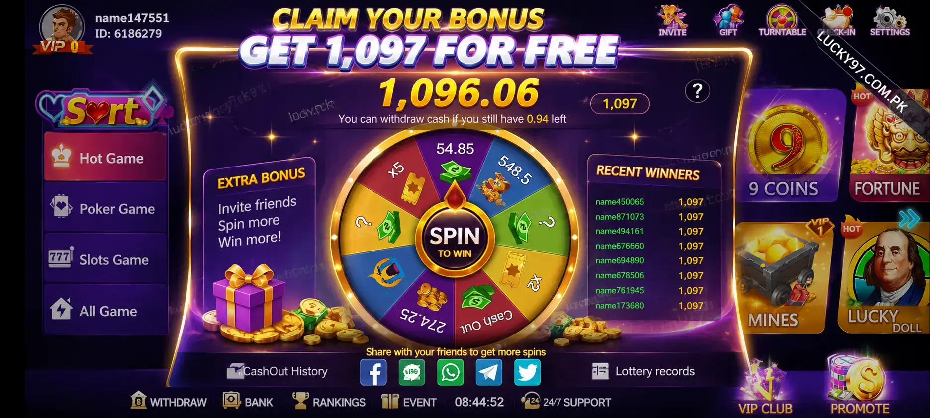 Lucky97 Free Spins Daily Rewards Claim Lucky97 Free Spins and Bonuses in Pakistan
